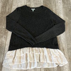 Susina Ruffled Layered Ruffle Hem Charcoal Grey Tunic Sweater Medium